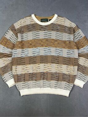 Vintage Tundra Textured Knit Men's Striped Crewneck Sweater
